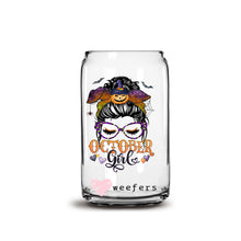 Load image into Gallery viewer, Messy Bun October Girl Birthday Month 16oz Libbey Glass Can UV-DTF or Sublimation Wrap - Decal
