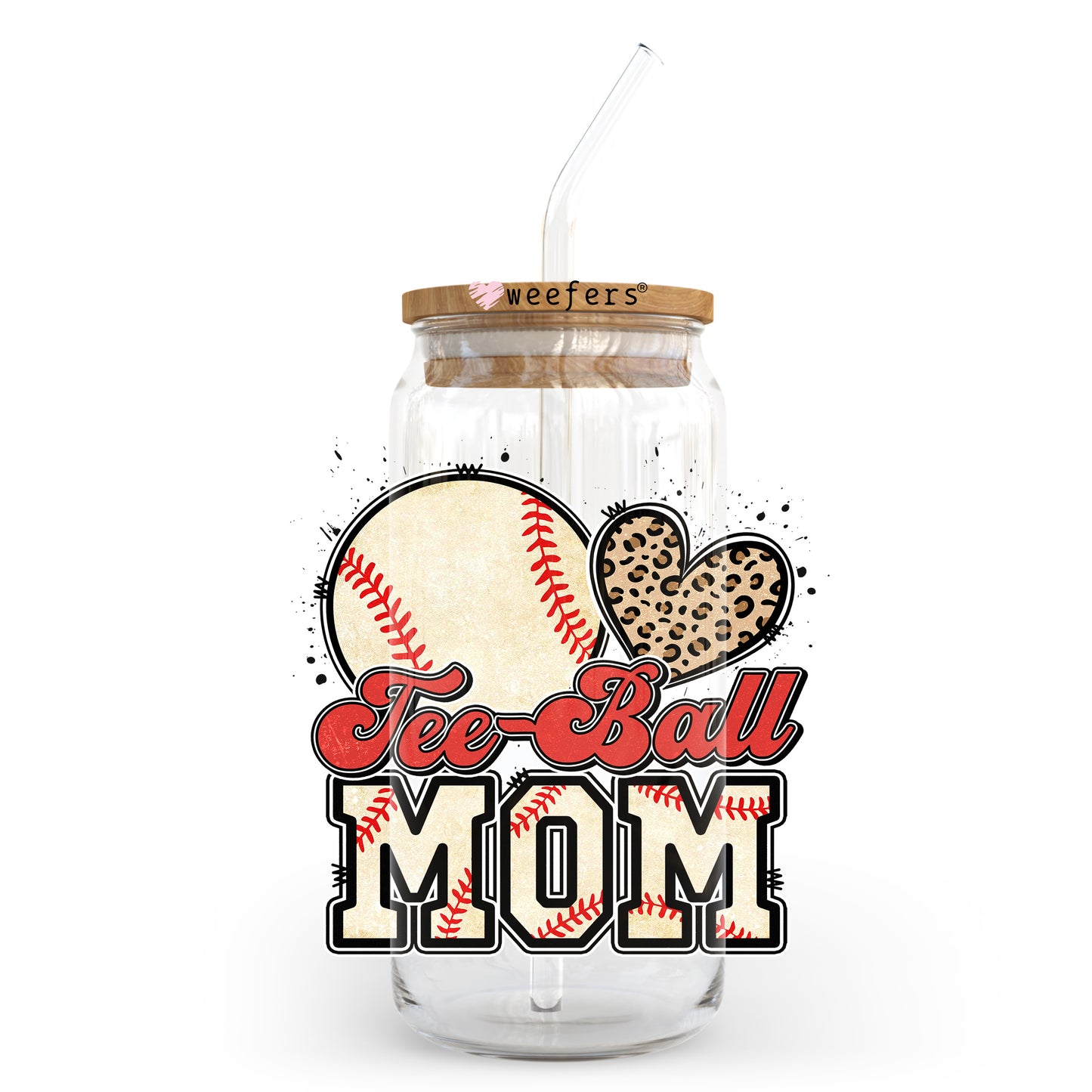 Tee Ball Mom Baseball 20oz Libbey Glass Can UV DTF or Sublimation Wrap - Decal Transfer Weefers