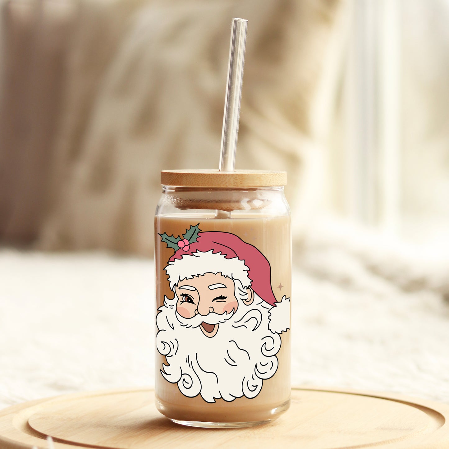 Vintage Santa Christmas 16oz Libbey Glass Can UV DTF or Sublimation Wrap - Decal Weefers