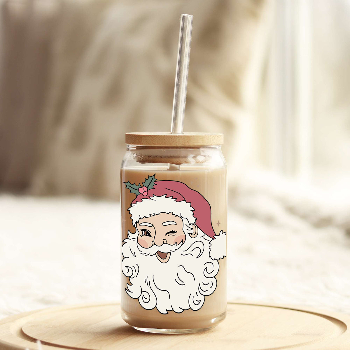 Vintage Santa Christmas 16oz Libbey Glass Can UV DTF or Sublimation Wrap - Decal Weefers