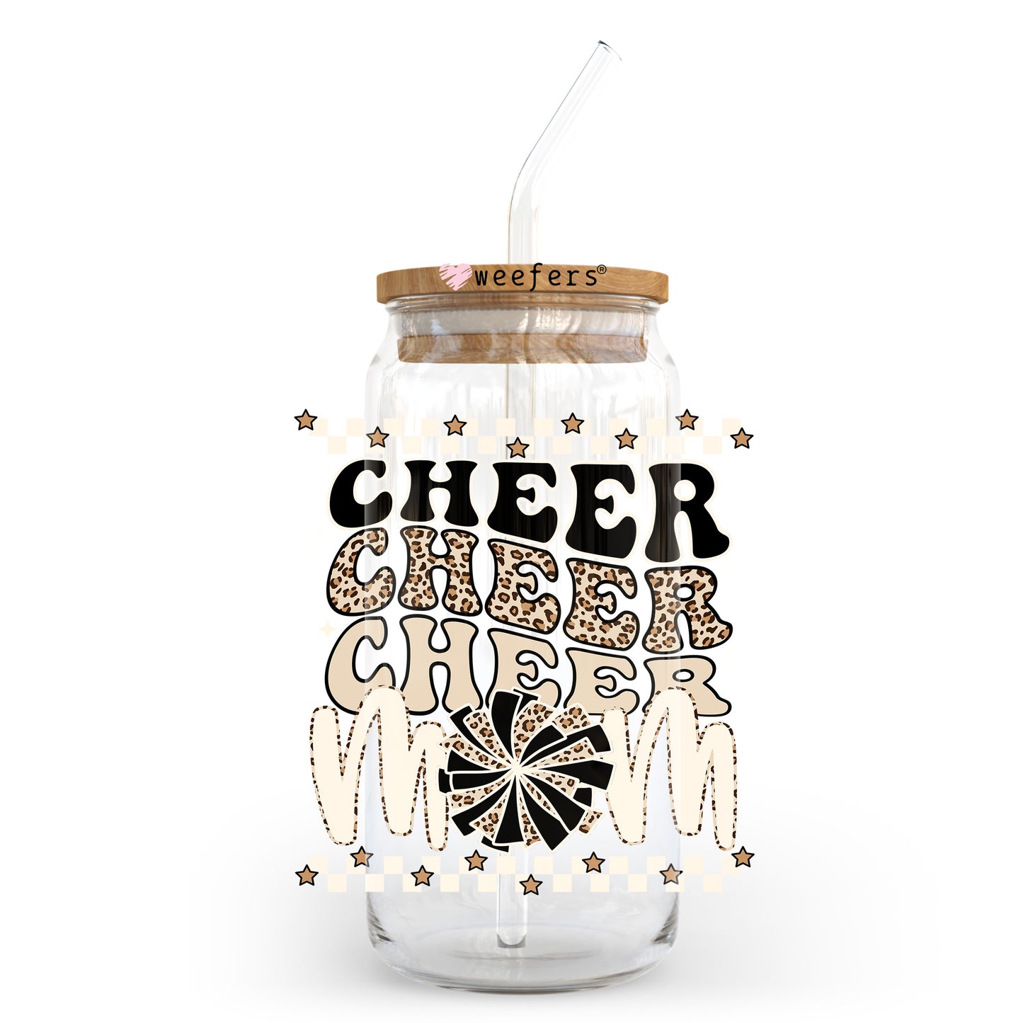 Cheer Mom Neutral 20oz Libbey Glass Can UV DTF or Sublimation Wrap - Decal Transfer Weefers