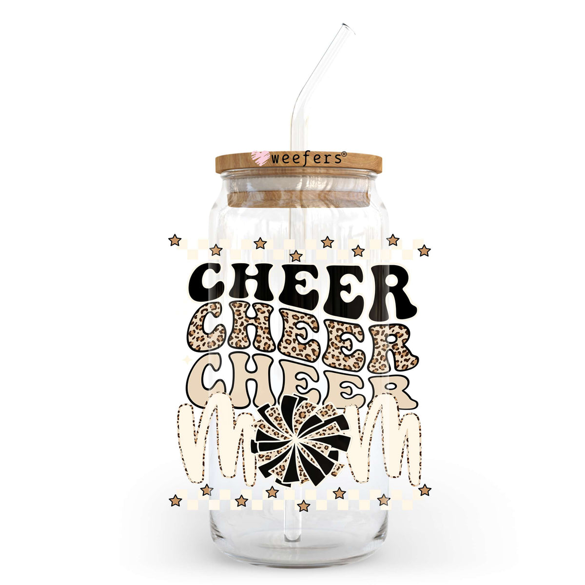 Cheer Mom Neutral 20oz Libbey Glass Can UV DTF or Sublimation Wrap - Decal Transfer Weefers
