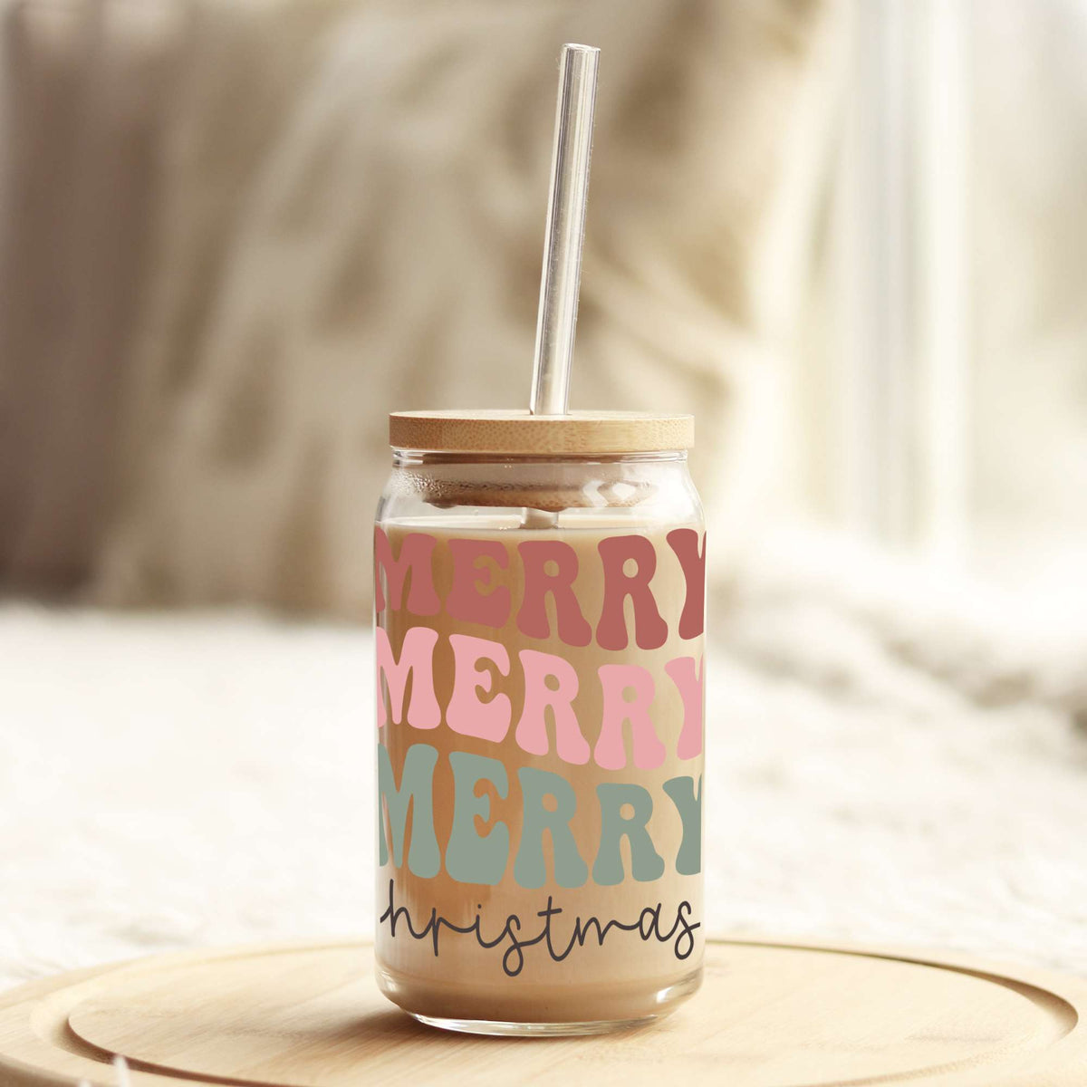 Merry Merry Merry Christmas 16oz Libbey Glass Can UV DTF or Sublimation Wrap - Decal Weefers