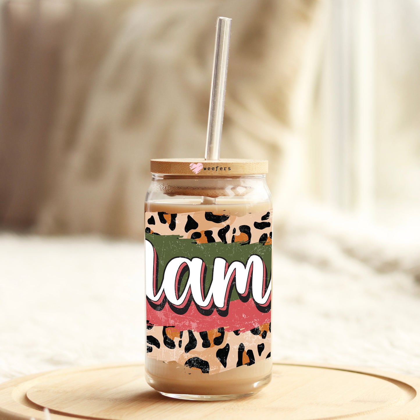 Mama Western Cheetah 16oz Libbey Glass Can UV DTF or Sublimation Cup Wrap - Decal Transfer Weefers