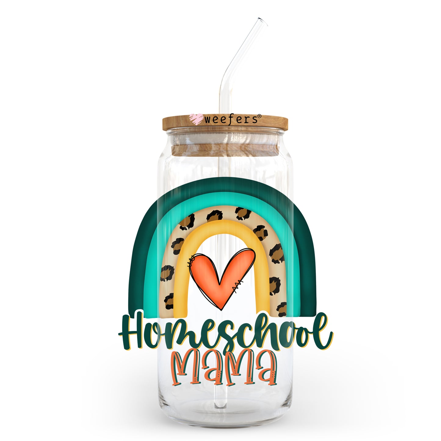 Homeschool Mama Boho 20oz Libbey Glass Can UV DTF or Sublimation Wrap - Decal Weefers