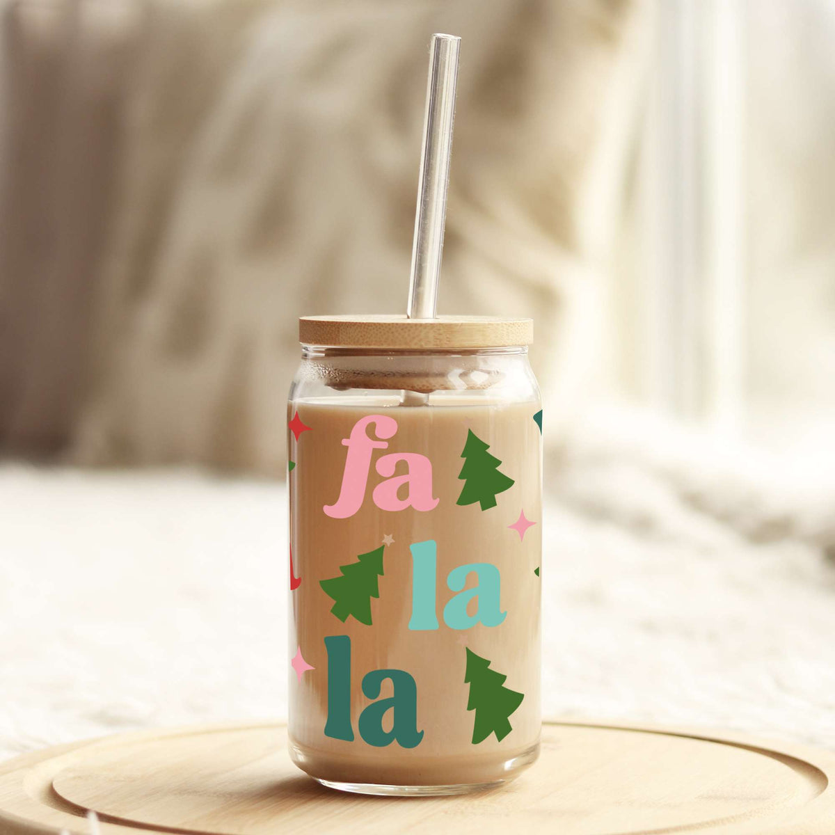 Fa La La La Christmas 16oz Libbey Glass Can UV DTF or Sublimation Wrap - Decal Weefers
