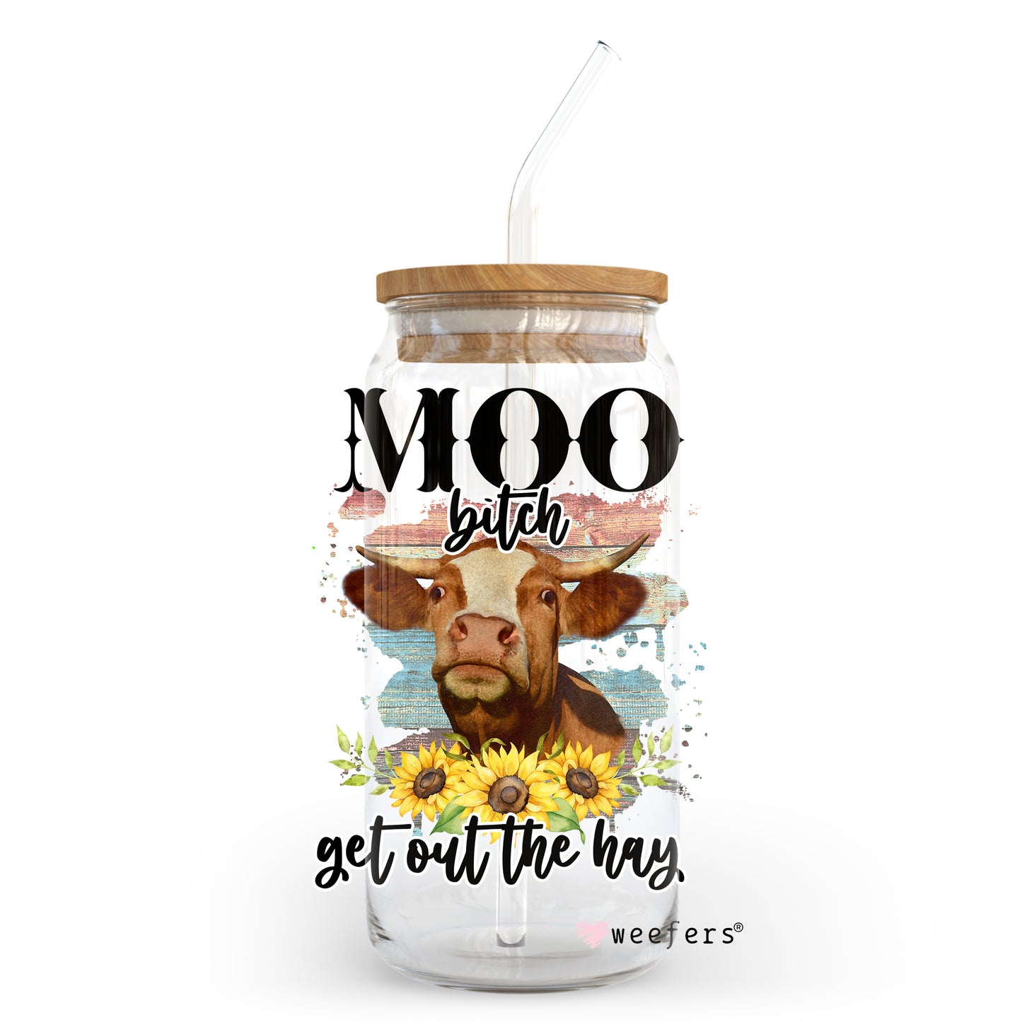 Funny Moo Cow 20oz Libbey Glass Can, 34oz Hip Sip, 40oz Tumbler UV DTF or Sublimation Decal Transfer Weefers