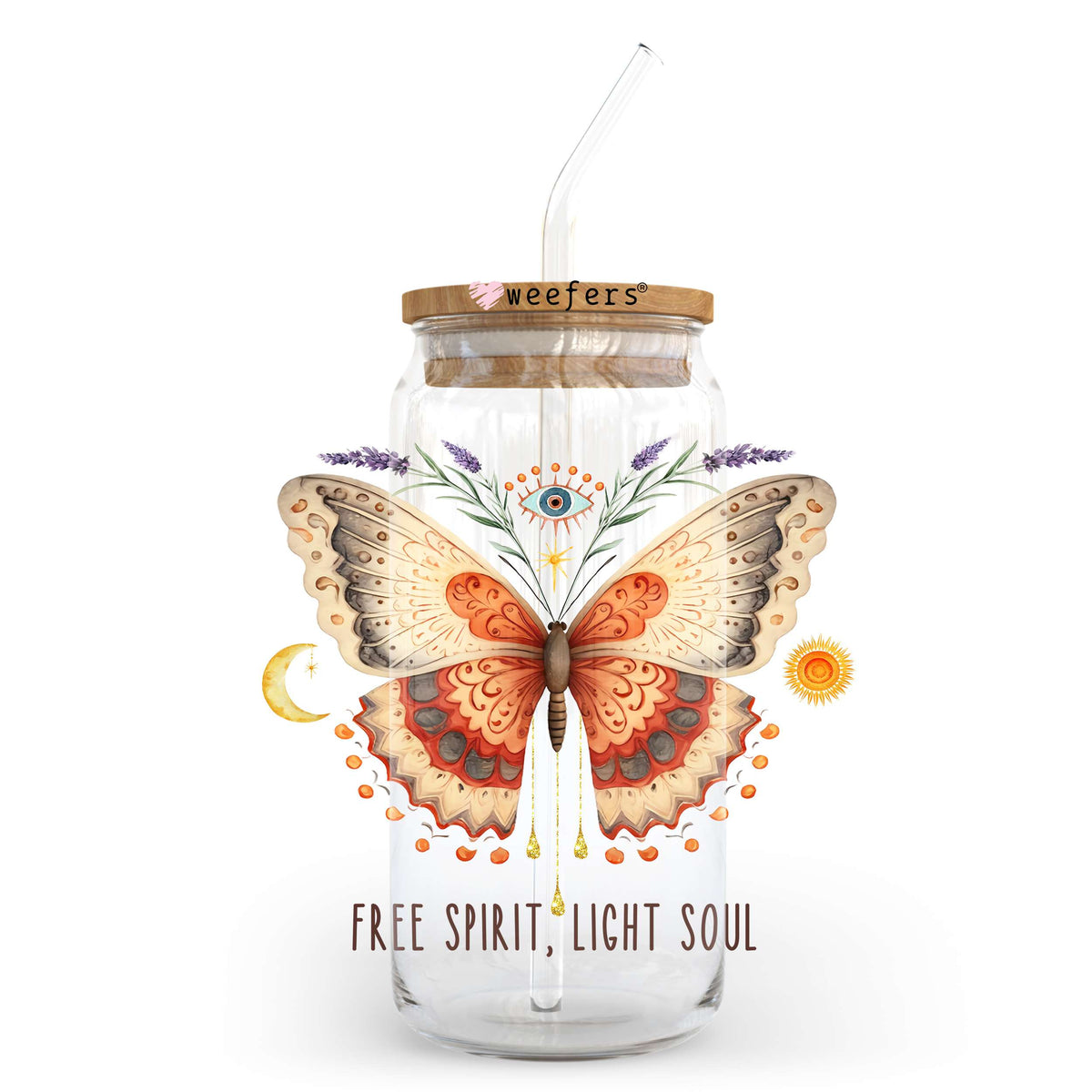 Free Spirit Light Soul 20oz Libbey Glass Can UV DTF or Sublimation Wrap - Decal Transfer Weefers