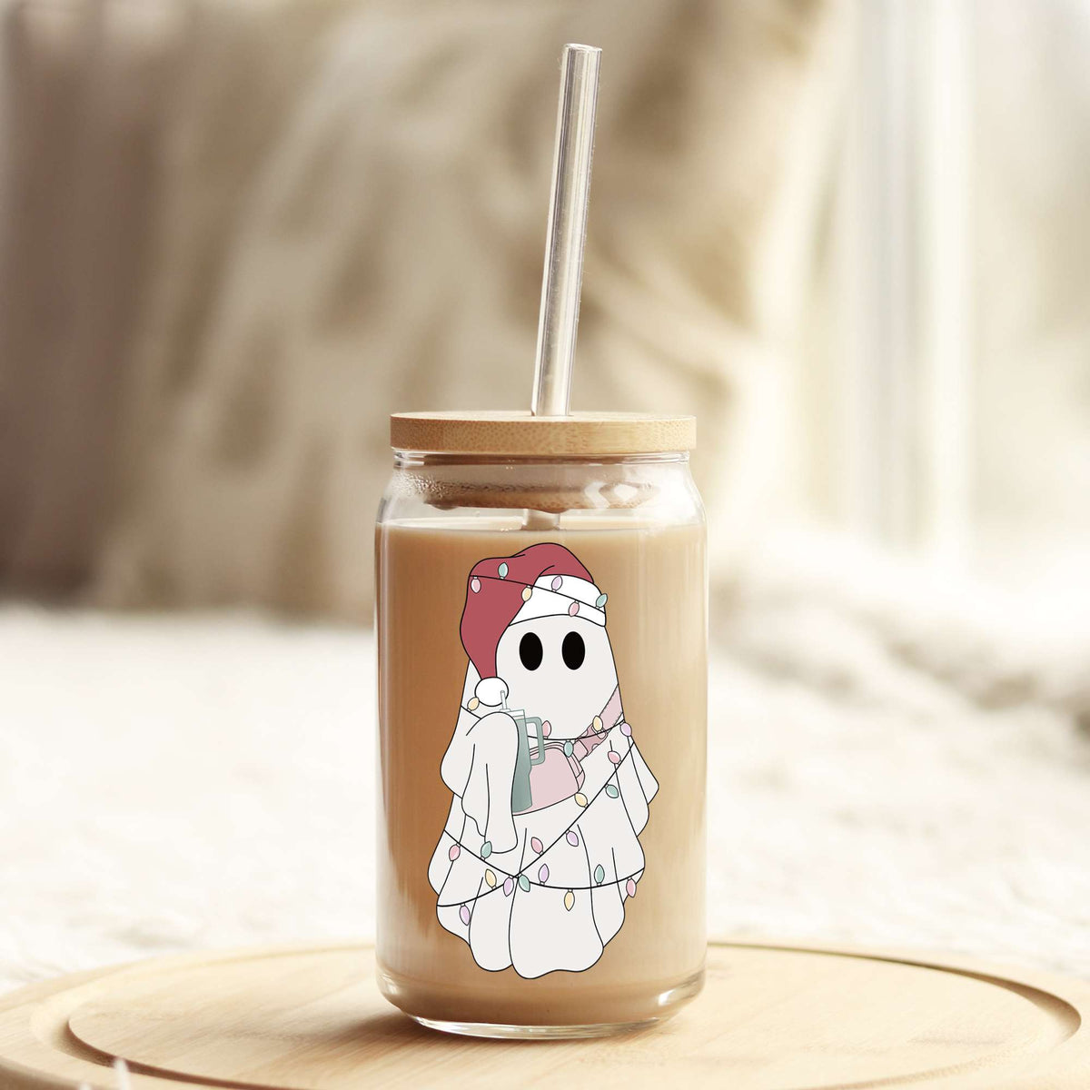 Christmas Boogie Ghost Tumbler 16oz Libbey Glass Can UV DTF or Sublimation Wrap - Decal Weefers