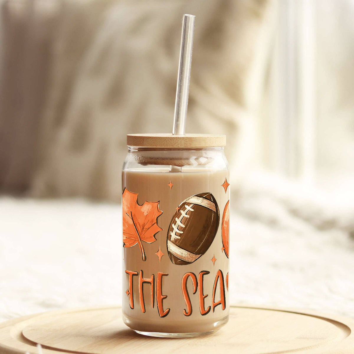 Tis the Season Football Fall 16oz Libbey Glass Can UV DTF or Sublimation Wrap - Decal Weefers