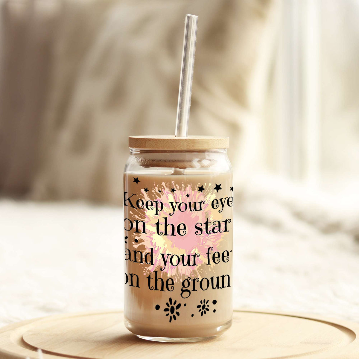 Keep Your Eyes on the Stars 16oz Libbey Glass Can UV DTF or Sublimation Wrap - Decal Weefers