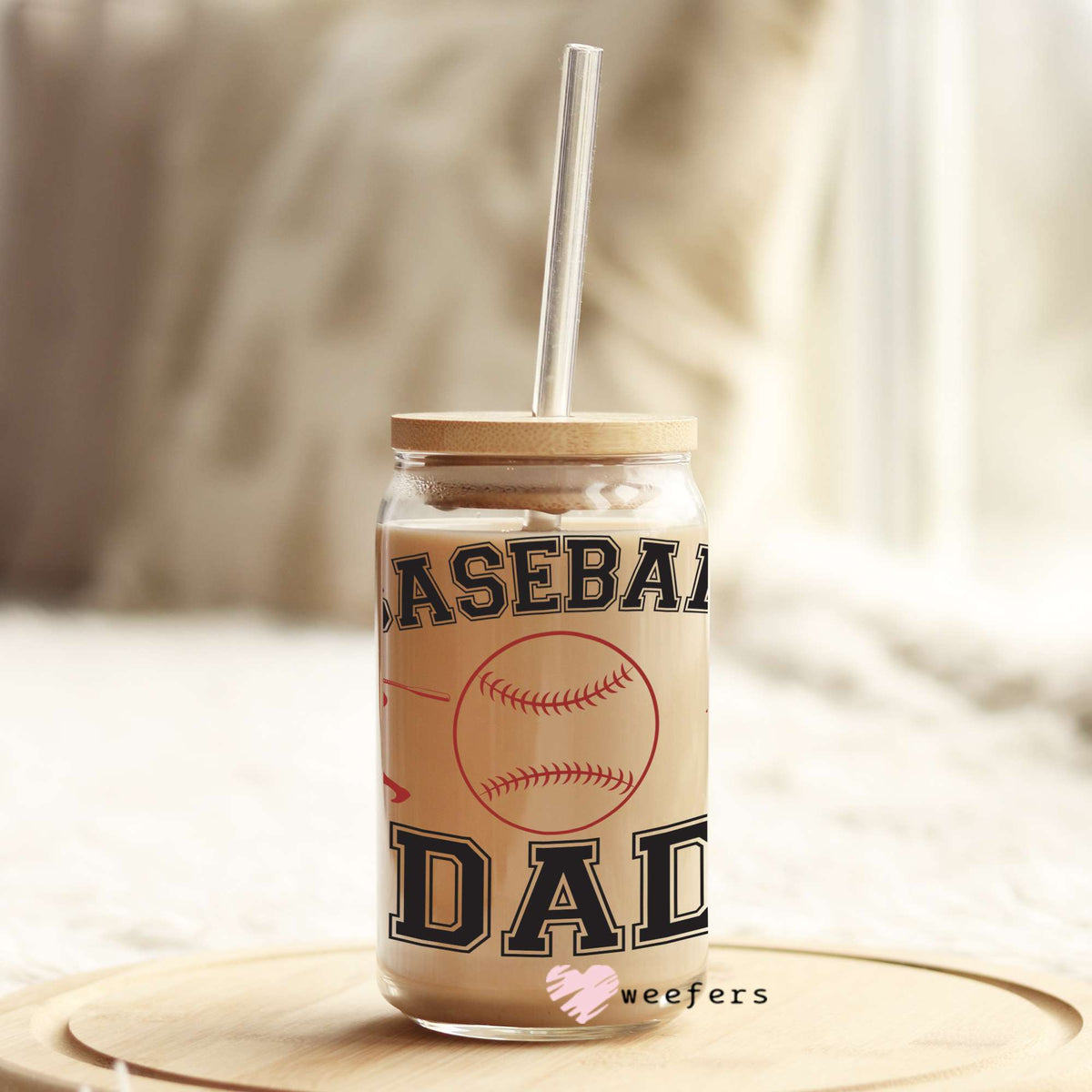 Baseball Dad Red 16oz Libbey Glass Can UV DTF or Sublimation Wrap - Decal Weefers