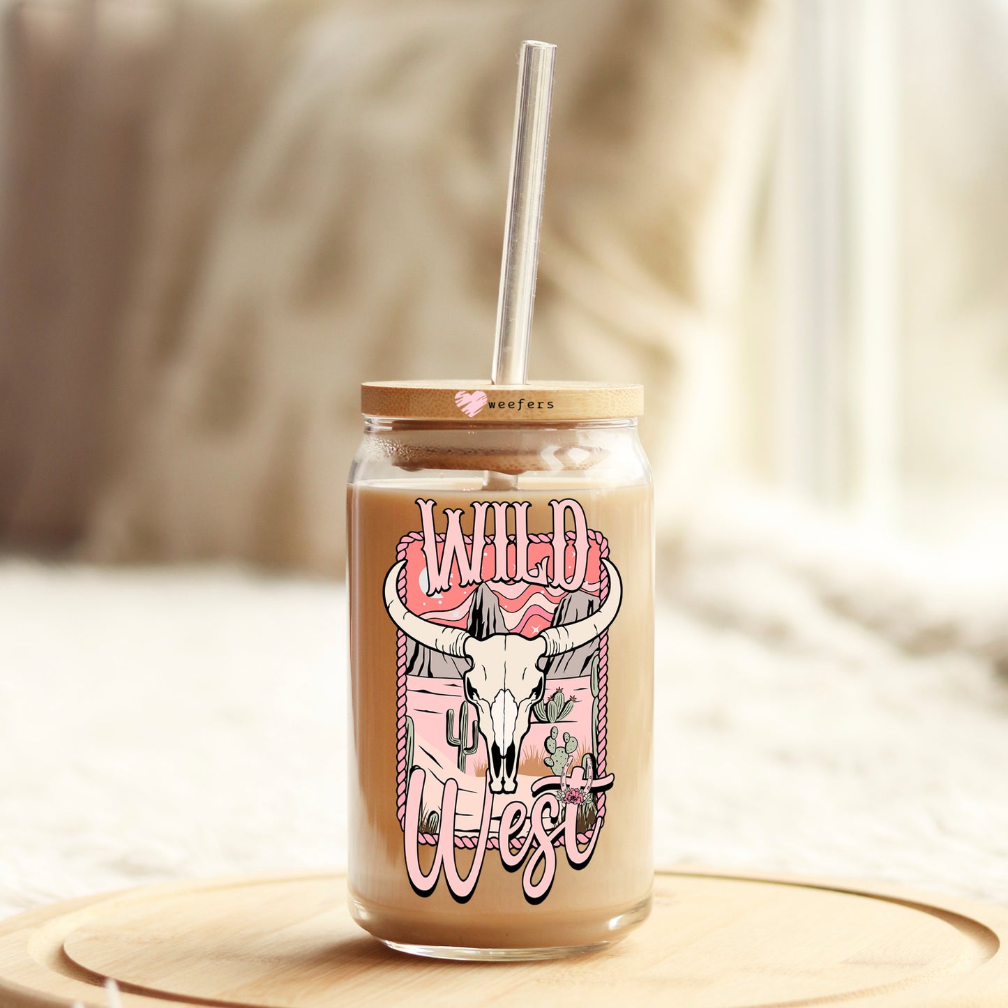 Wild West 16oz Libbey Glass Can UV DTF or Sublimation Cup Wrap - Decal Transfer Weefers