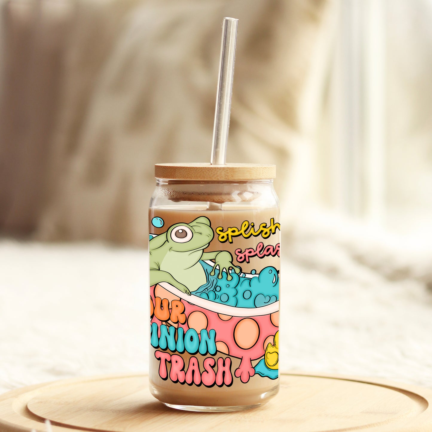 Splish Splash Your Opinion is Trash 16oz Libbey Glass Can UV DTF or Sublimation Cup Wrap - Decal Transfer Weefers