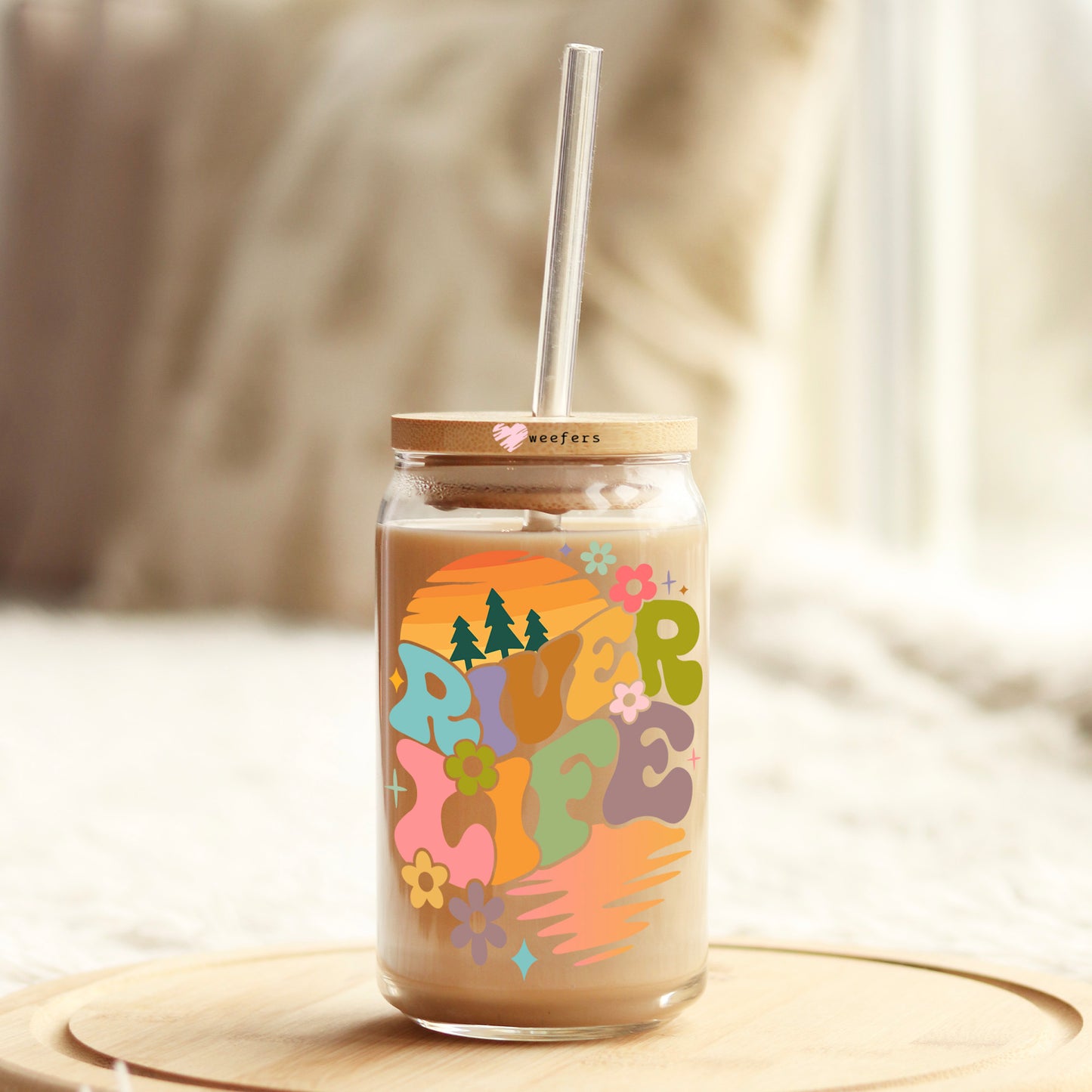 River Life 16oz Libbey Glass Can UV DTF or Sublimation Cup Wrap - Decal Weefers