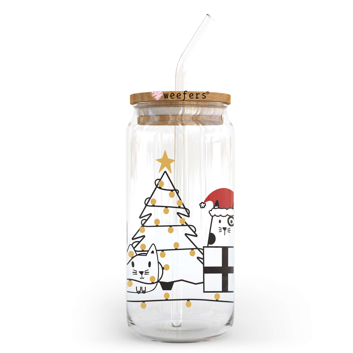 Christmas Cats and Dog Friends 20oz Libbey Glass Can, 34oz Hip Sip, 40oz Tumbler UV DTF or Sublimation Decal Transfer Weefers
