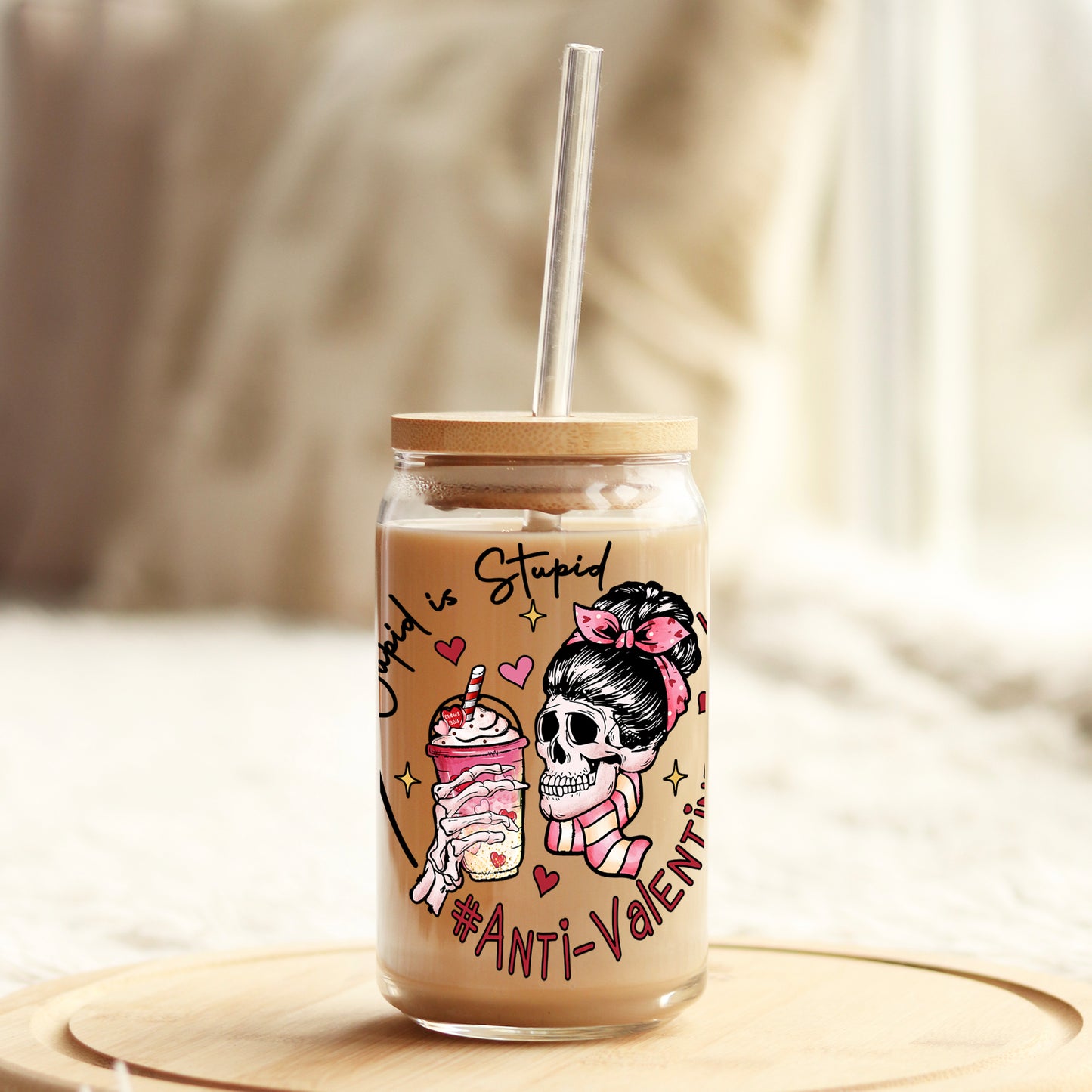 Cupid is Stupid Anti Valentine's Day 16oz Libbey Glass Can UV DTF or Sublimation Cup Wrap - Decal Transfer Weefers