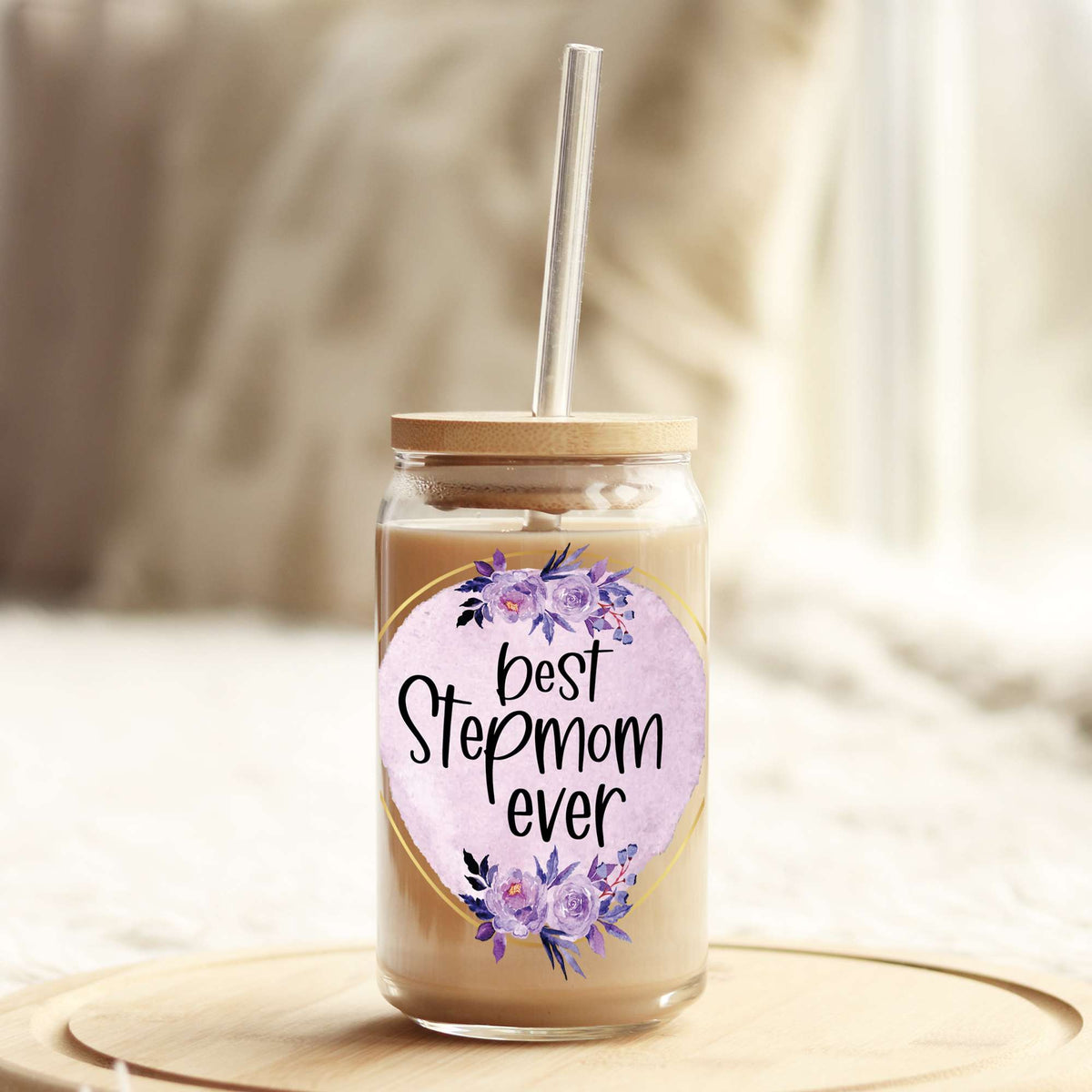 Best Step Mom Ever 16oz Libbey Glass Can UV DTF or Sublimation Wrap - Decal Weefers