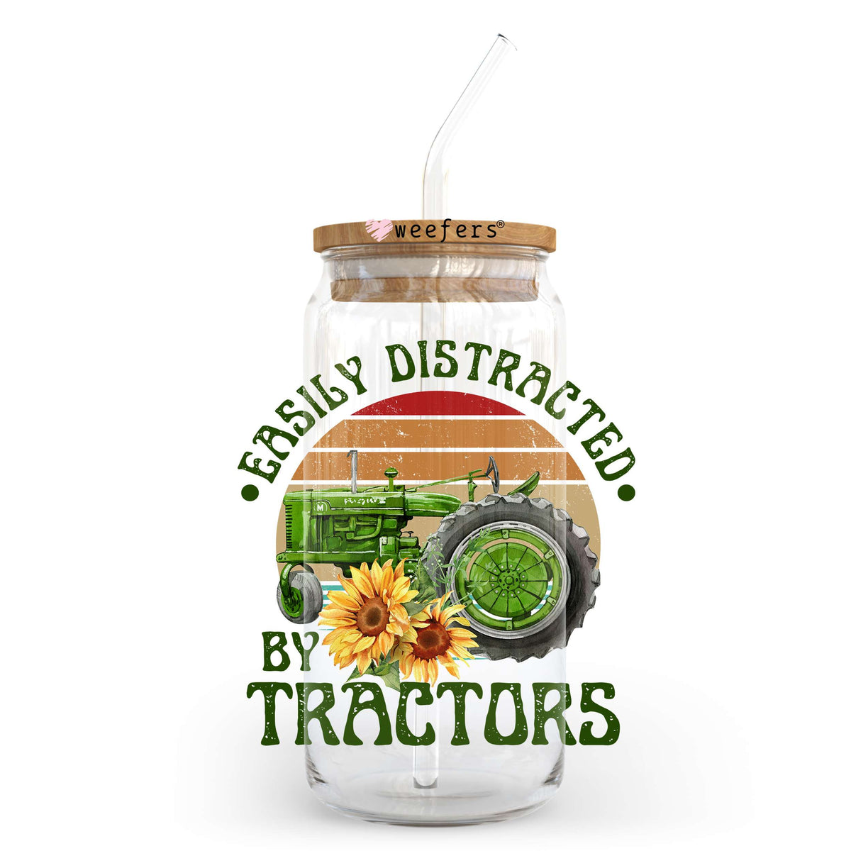 Easily Distracted by Tractors 20oz Libbey Glass Can UV DTF or Sublimation Wrap - Decal Transfer Weefers