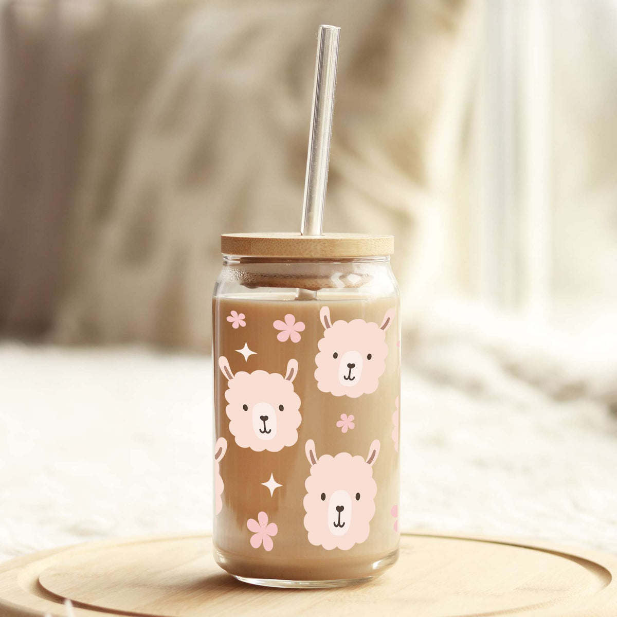 Cute Llamas 16oz Libbey Glass Can UV DTF or Sublimation Cup Wrap - Decal Transfer Weefers