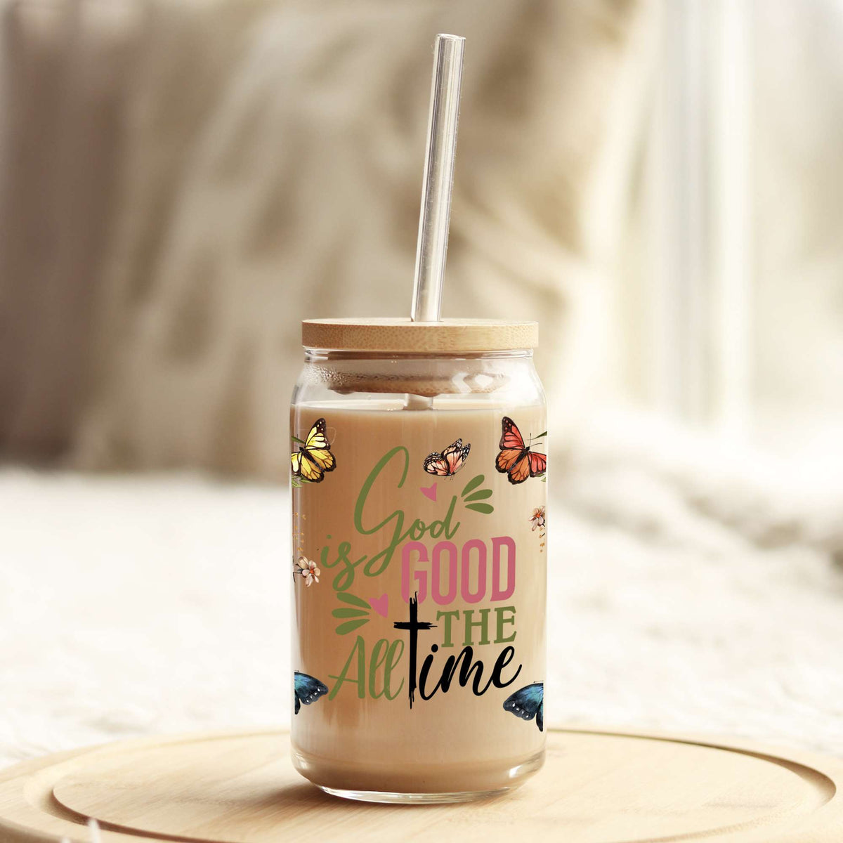 God is Good All The Time 16oz Libbey Glass Can UV DTF or Sublimation Cup Wrap - Decal Transfer Weefers
