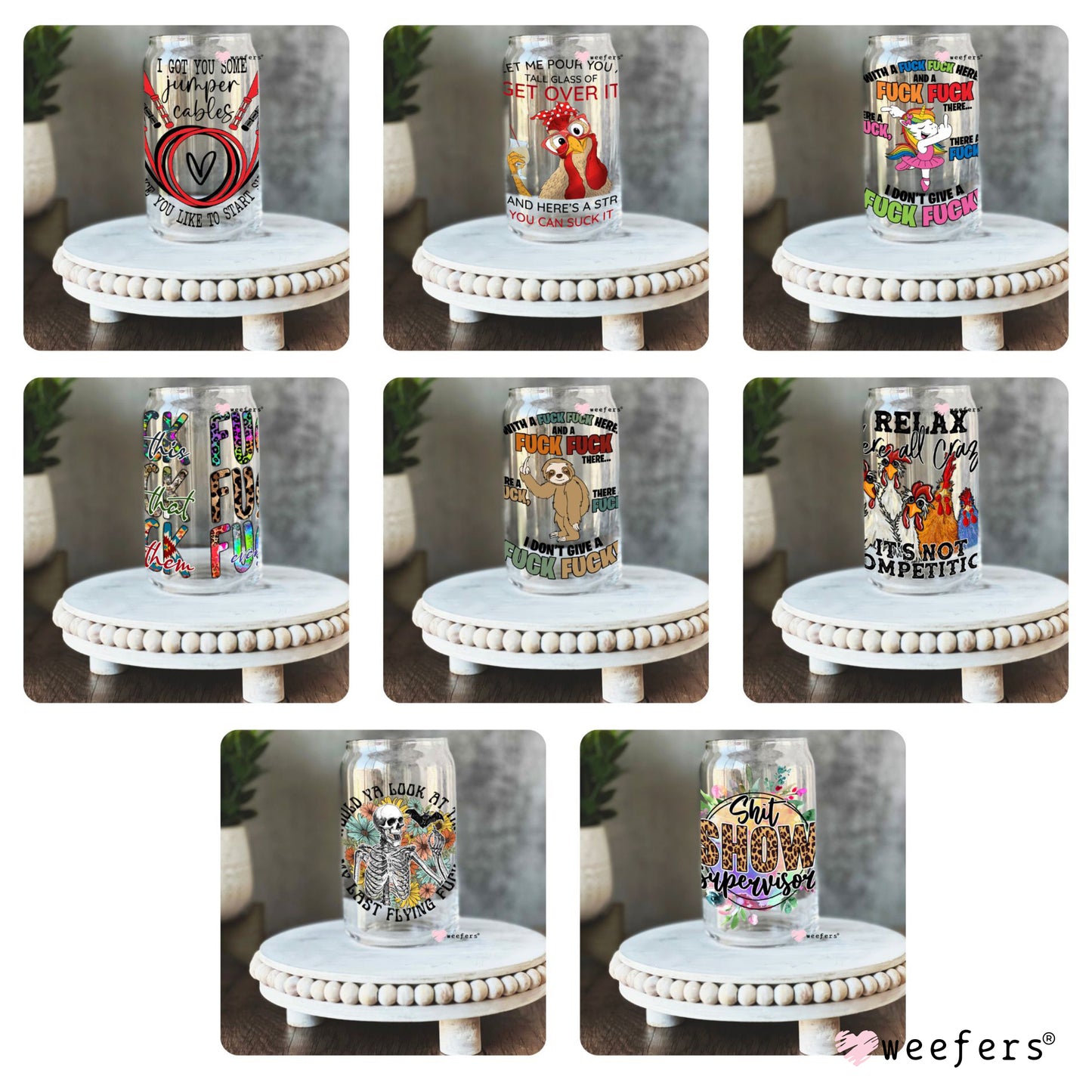 The I cuss a lot Bundle (8 Designs) 16oz Libbey Glass Can UV DTF or Sublimation Wrap - Decal Weefers