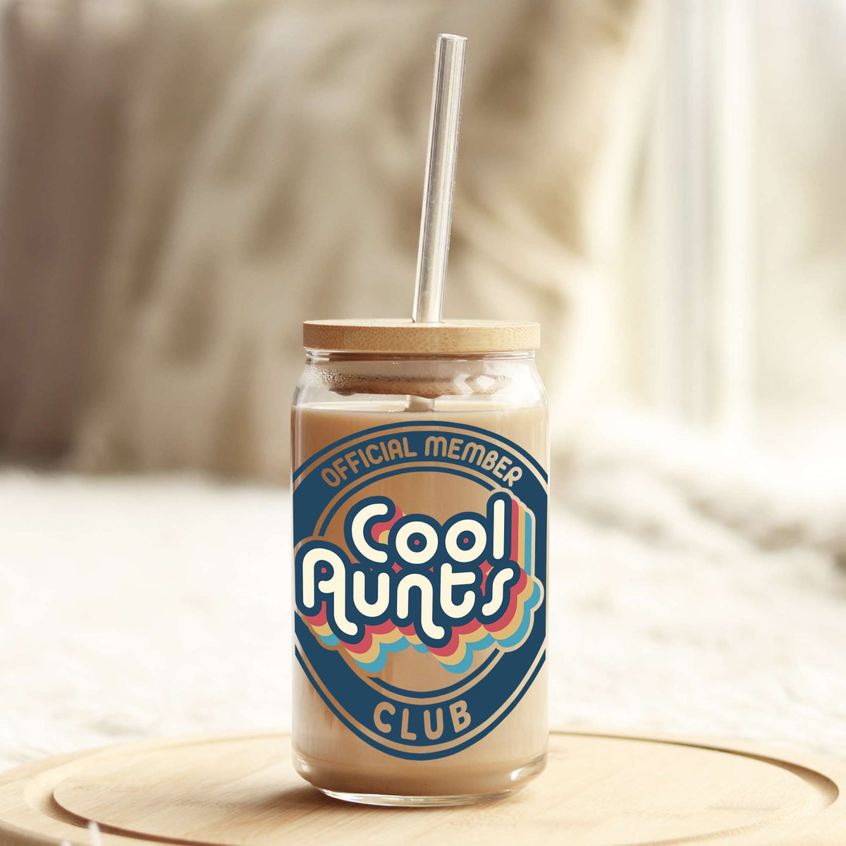 Retro Official Member of Cool Aunts Club 16oz Libbey Glass Can UV DTF or Sublimation Cup Wrap - Decal Transfer Weefers