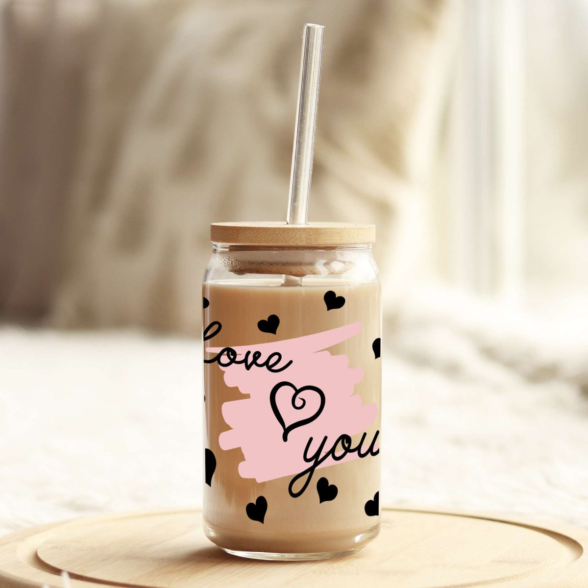 Love You Valentine's Day 16oz Libbey Glass Can UV DTF or Sublimation Cup Wrap - Decal Transfer Weefers