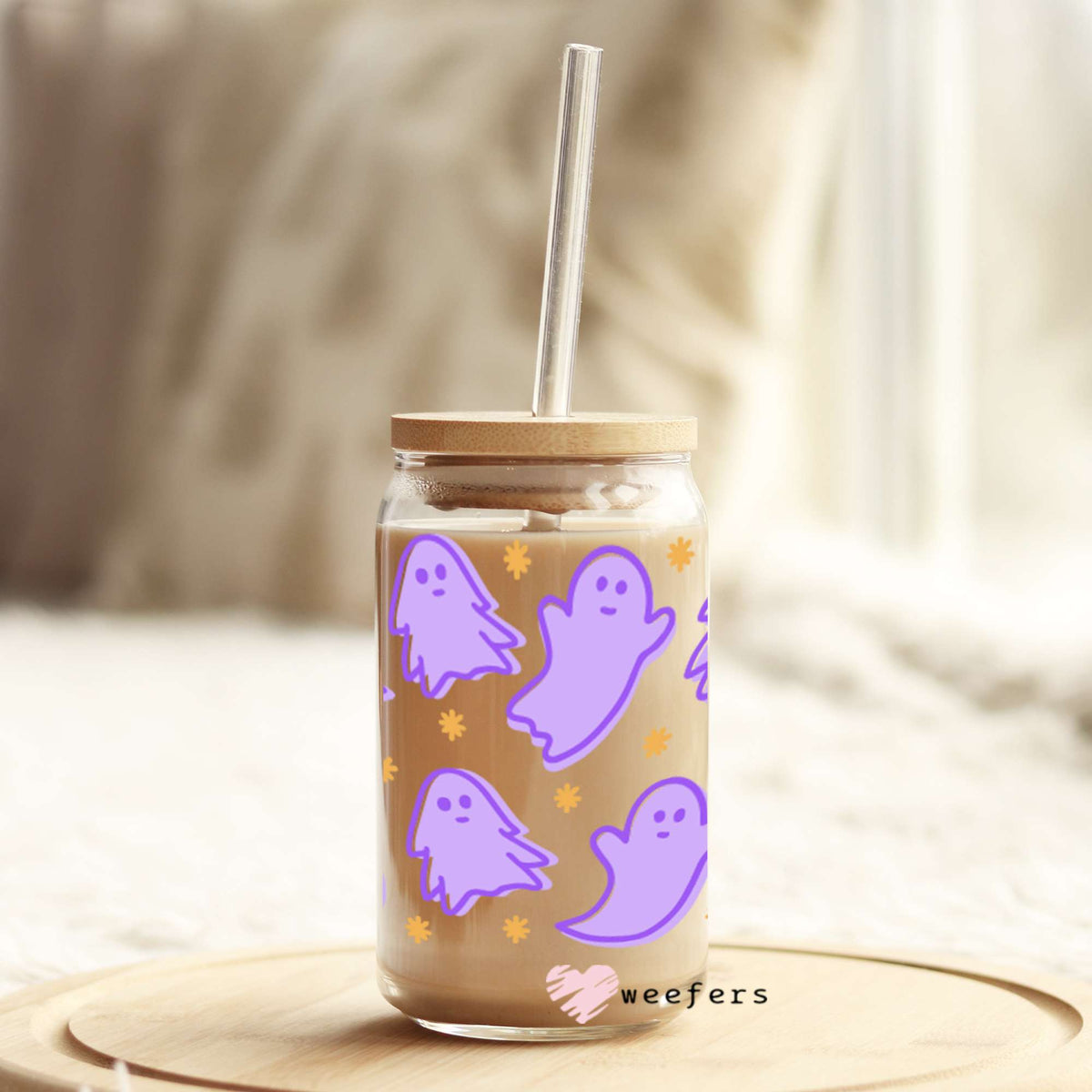 Purple Ghosts 16oz Libbey Glass Can UV DTF or Sublimation Wrap - Decal Weefers
