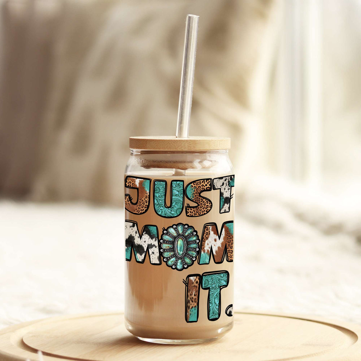 Western Just Mom It 16oz Libbey Glass Can UV DTF or Sublimation Wrap - Decal Weefers