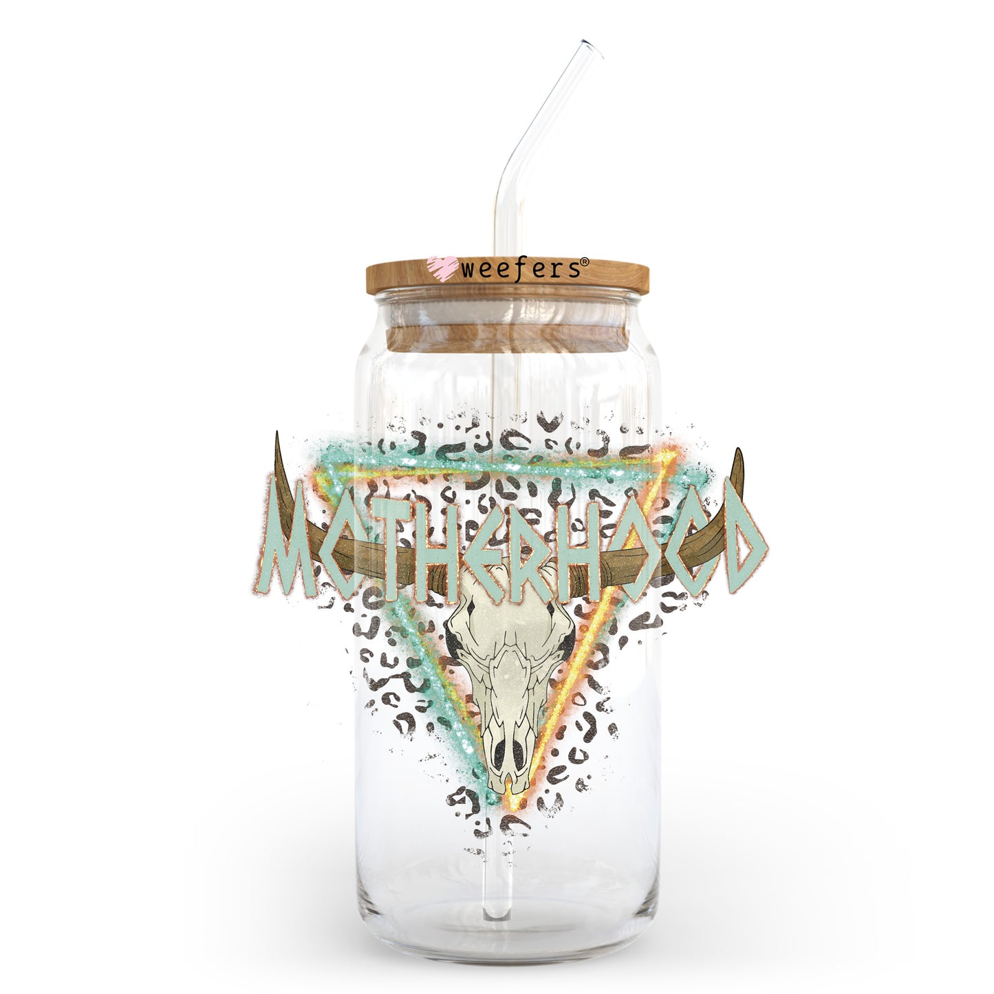 Motherhood Cow Skull 20oz Libbey Glass Can UV DTF or Sublimation Wrap - Decal Transfer Weefers