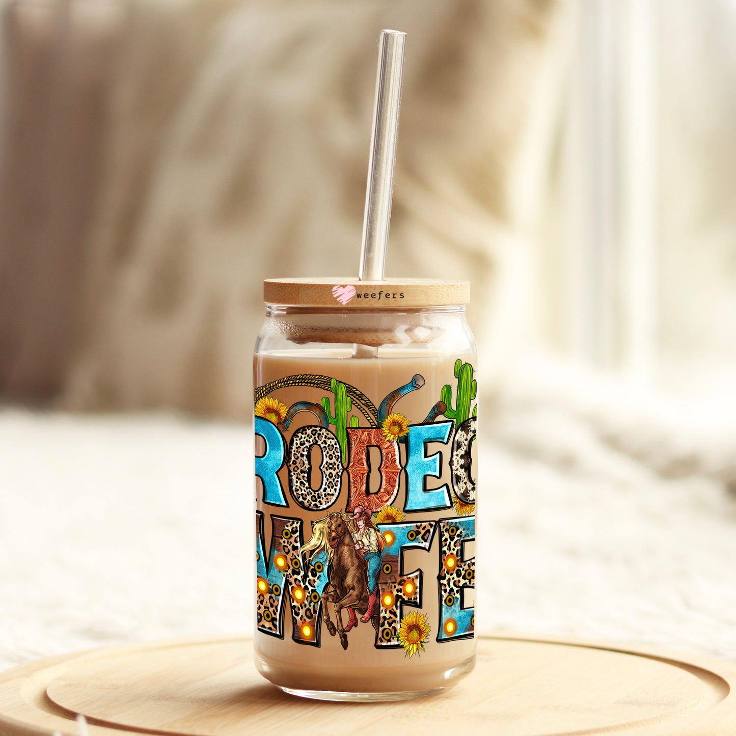 Rodeo Wife 16oz Libbey Glass Can UV DTF or Sublimation Cup Wrap - Decal Weefers