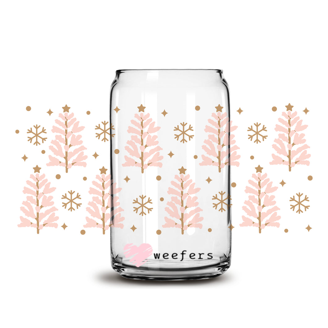Blush Christmas Trees 16oz Libbey Glass Can UV-DTF or Sublimation Wrap - Decal