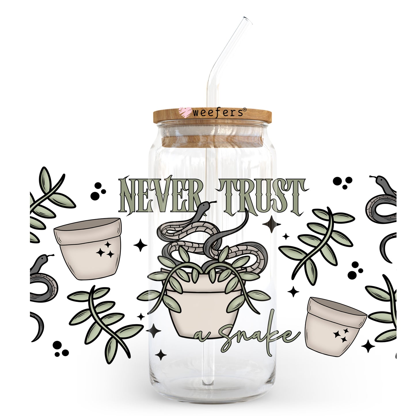 Never Trust a Snake 20oz Libbey Glass Can UV DTF or Sublimation Wrap - Decal Transfer Weefers