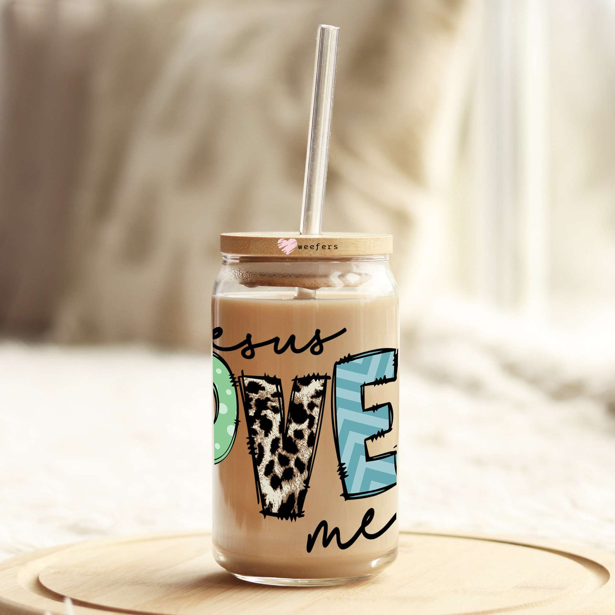 Jesus Loves Me 16oz Libbey Glass Can UV DTF or Sublimation Cup Wrap - Decal Transfer Weefers