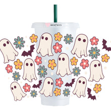 Load image into Gallery viewer, Retro Boho Ghosts Halloween 24oz UV-DTF Cold Cup Wrap - Ready to apply Wrap
