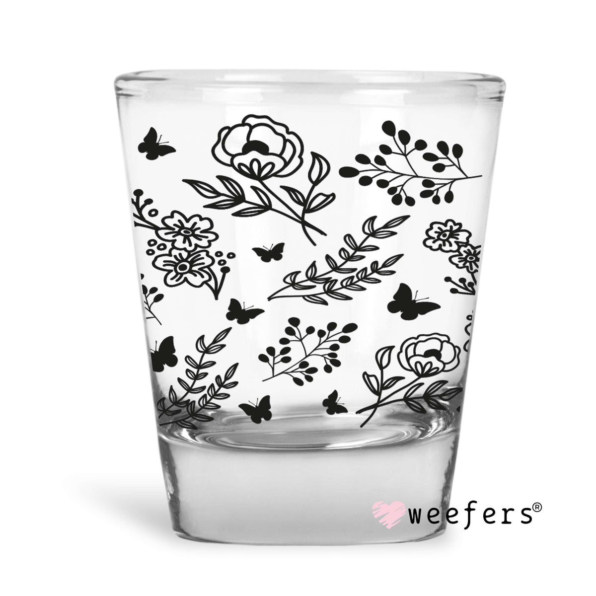 Black Wildflowers Shot Glass Short UV DTF or Sublimation Wrap - Decal Weefers