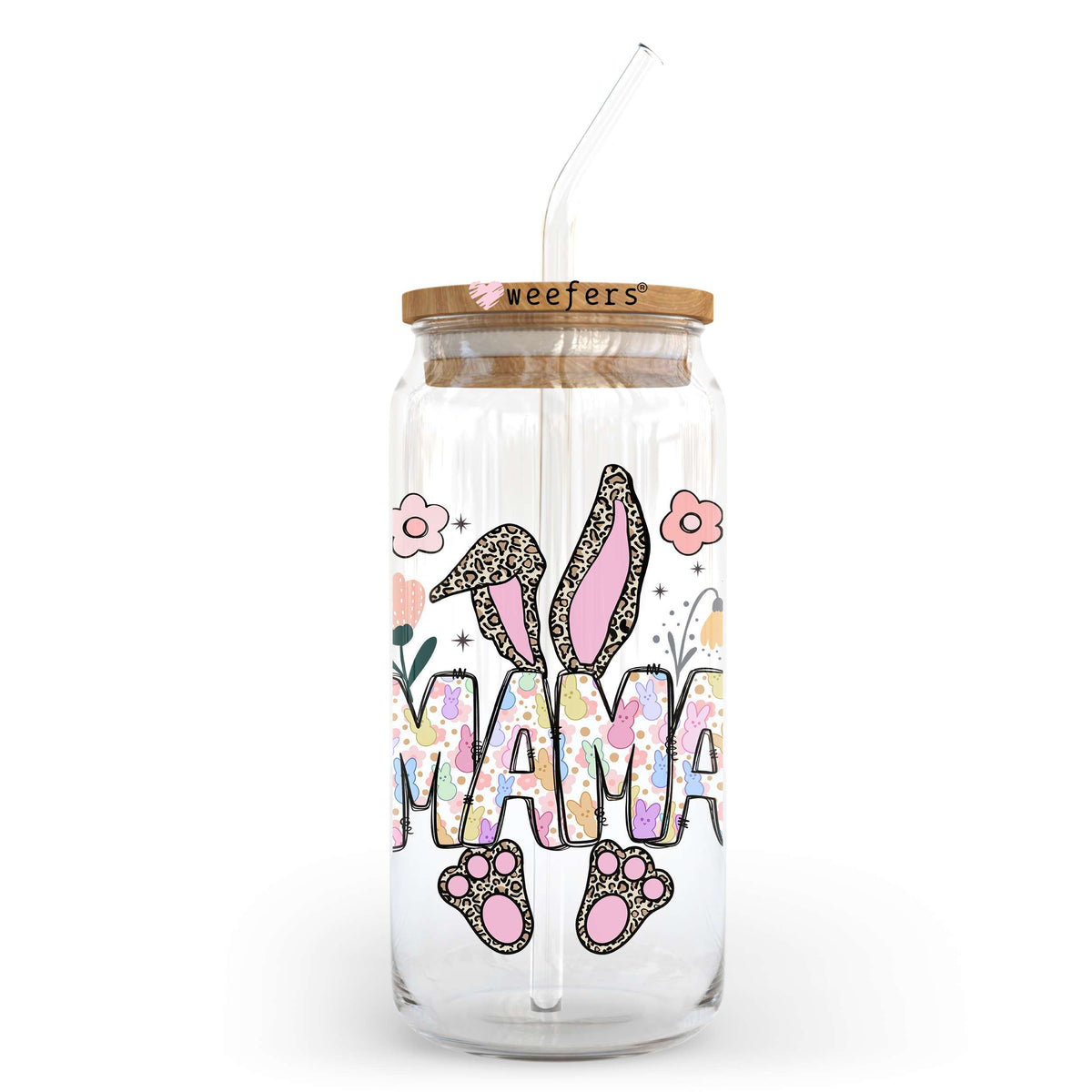 Mama Easter Bunny 20oz Libbey Glass Can UV DTF or Sublimation Wrap - Decal Transfer Weefers