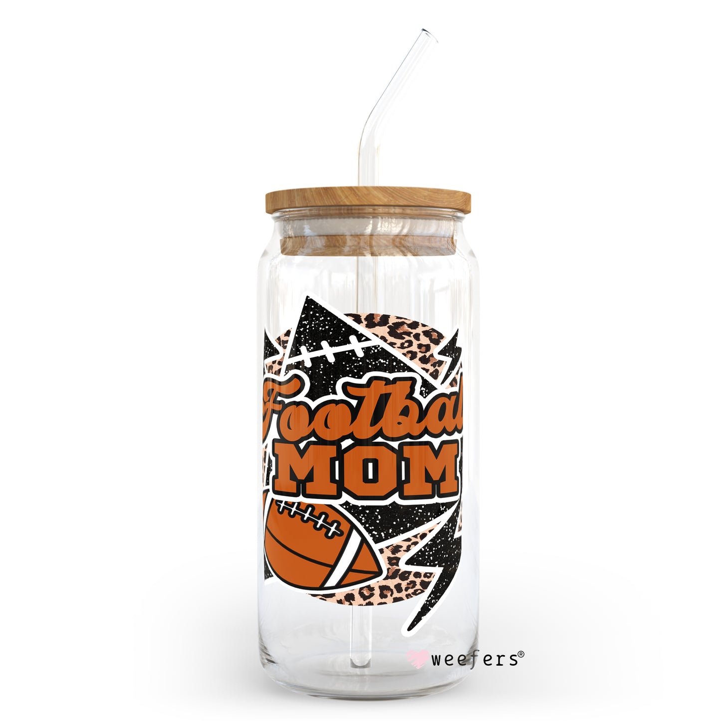 Lightening Football Mom 20oz Libbey Glass Can, 34oz Hip Sip, 40oz Tumbler UV DTF or Sublimation Decal Transfer Weefers
