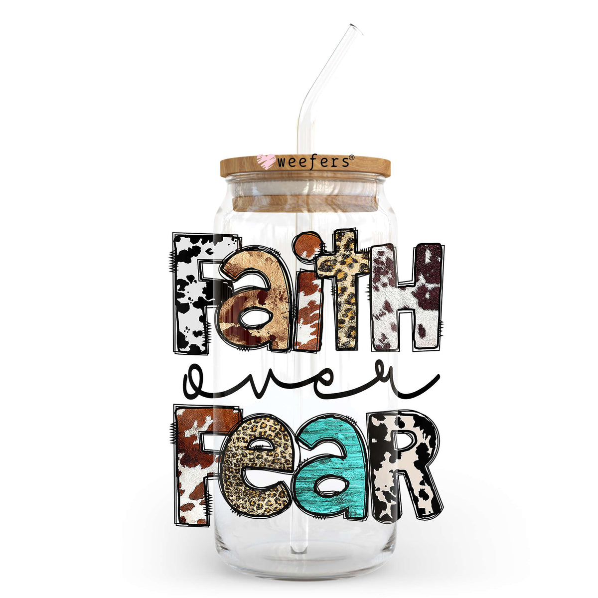 Western Faith over Fear 20oz Libbey Glass Can, 34oz Hip Sip, 40oz Tumbler UV DTF or Sublimation Decal Transfer Weefers