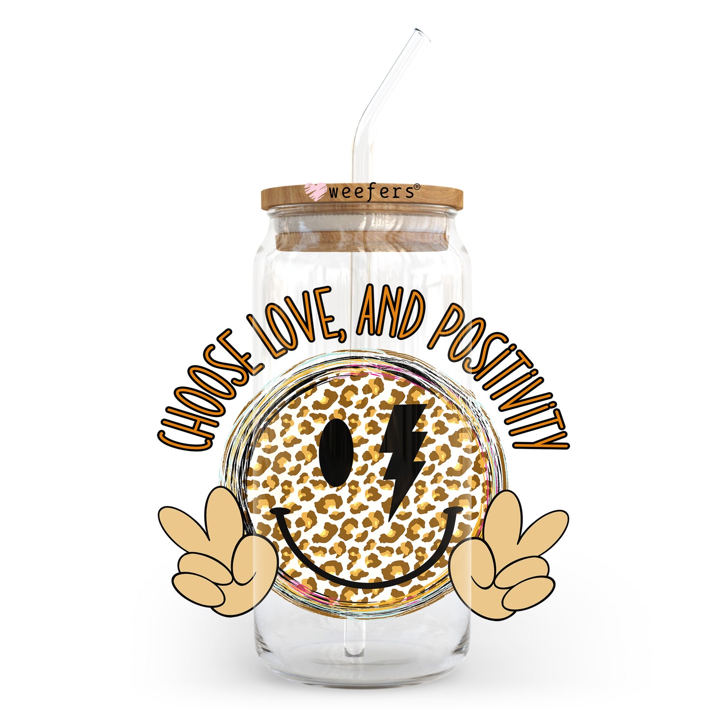 Choose Love and Positivity Smile Face 20oz Libbey Glass Can UV DTF or Sublimation Wrap - Decal Transfer Weefers