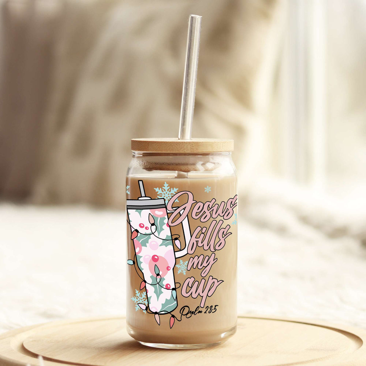 Jesus Fills My Cup 16oz Libbey Glass Can UV DTF or Sublimation Cup Wrap - Decal Transfer Weefers