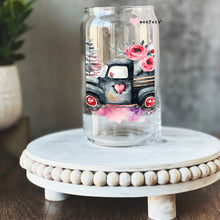 Load image into Gallery viewer, a glass vase with a truck painted on it
