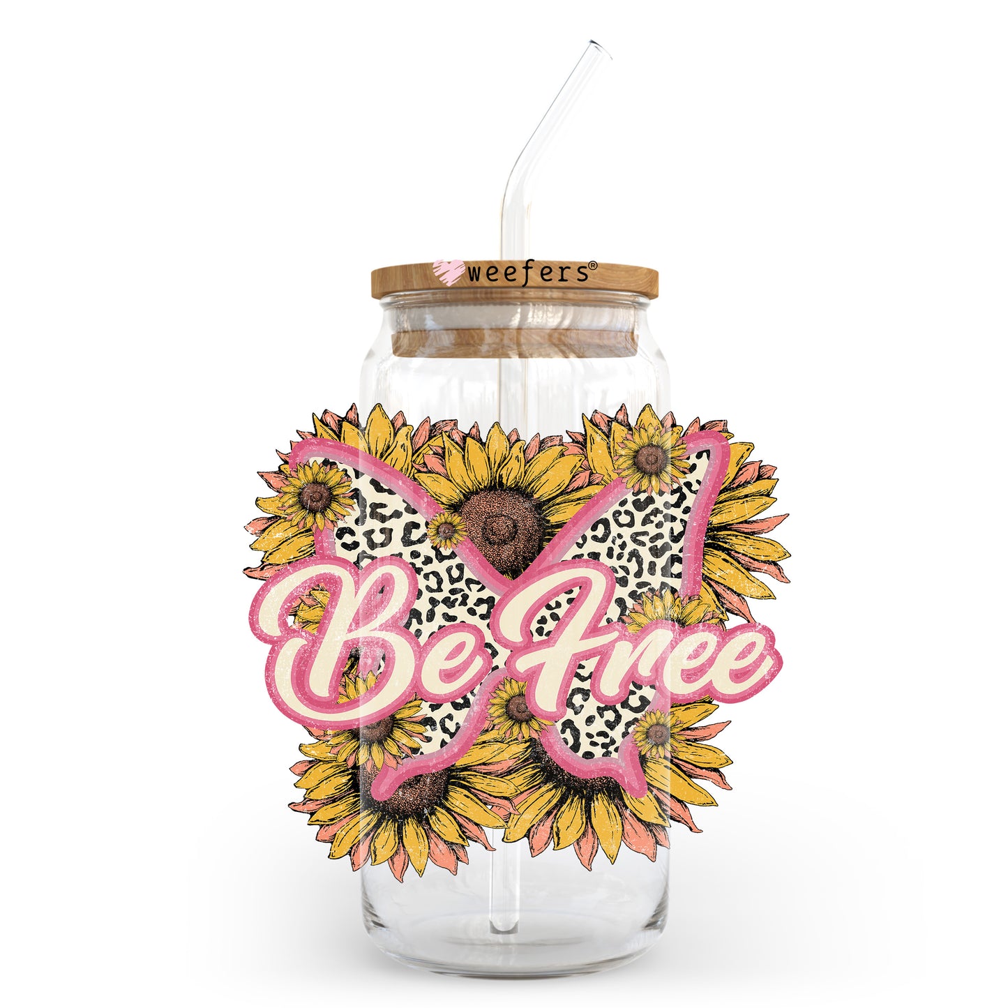 Be Free 20oz Libbey Glass Can UV DTF or Sublimation Wrap - Decal Transfer Weefers