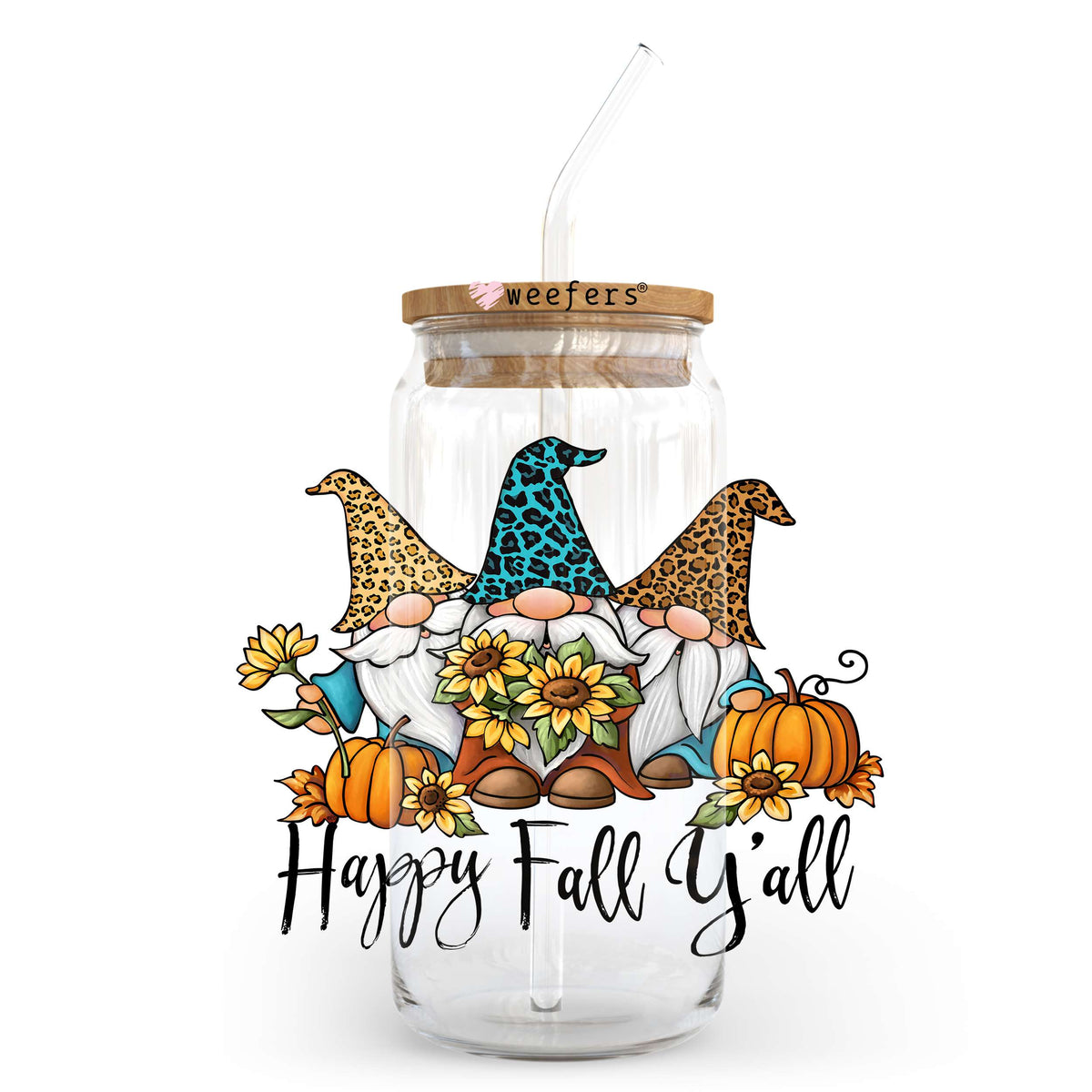 Gnomes Happy Fall Y'all 20oz Libbey Glass Can, 34oz Hip Sip, 40oz Tumbler UV DTF or Sublimation Decal Transfer Weefers