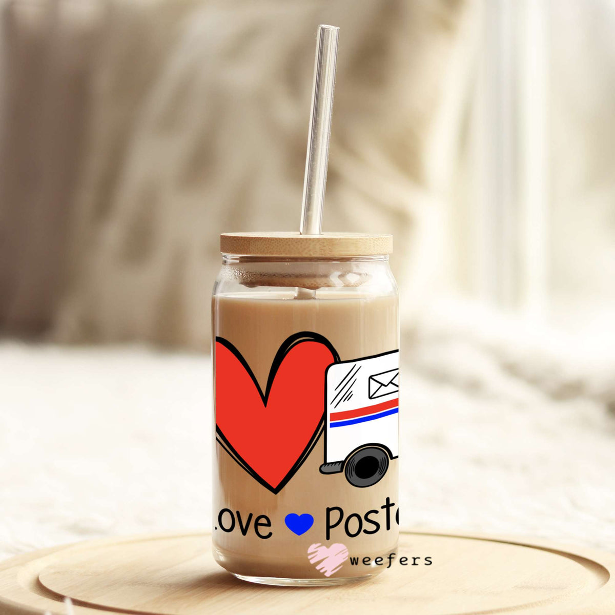Peace Love Postal Worker 16oz Libbey Glass Can UV DTF or Sublimation Wrap - Decal Weefers