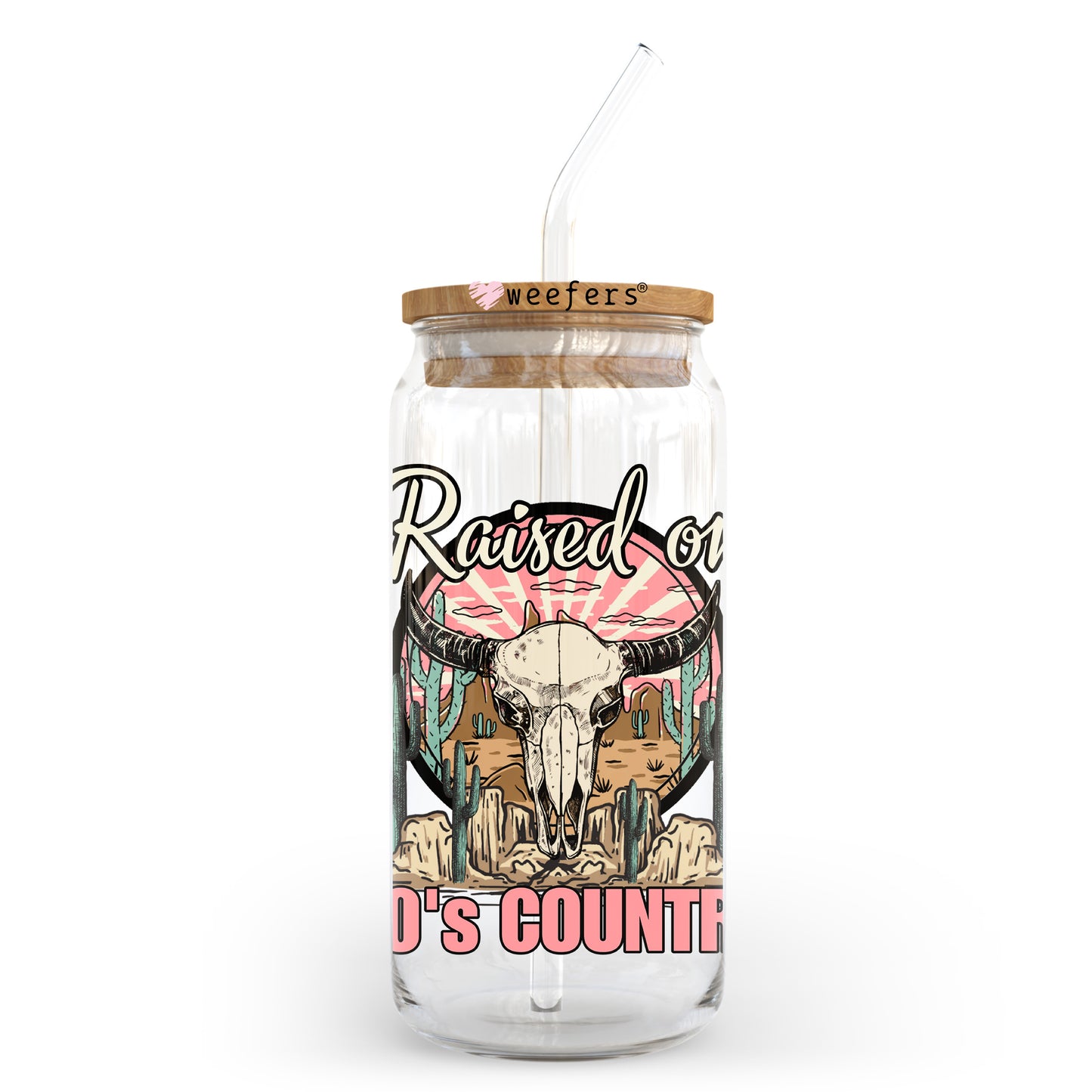 Raised on 90's Country 20oz Libbey Glass Can UV DTF or Sublimation Wrap - Decal Transfer Weefers