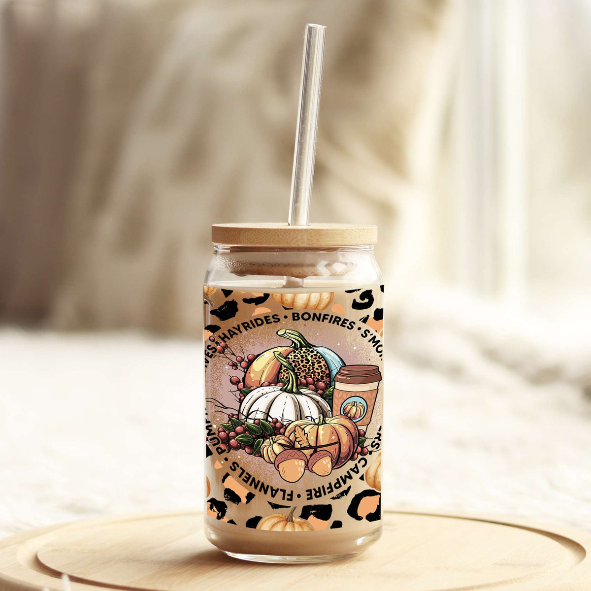 Hayrides, bonfires, flannels Fall 16oz Libbey Glass Can UV DTF or Sublimation Wrap - Decal Weefers