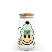 Load image into Gallery viewer, a glass jar with a smiley face on it
