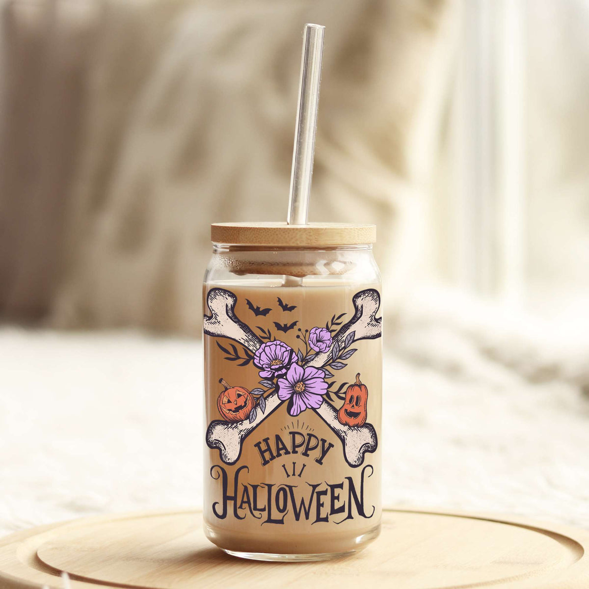 Happy Halloween 16oz Libbey Glass Can UV DTF or Sublimation Wrap - Decal Weefers